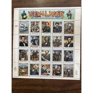 USPS 1995 Stamp Pane of 20 Stamps Noting People of the Civil War MNH